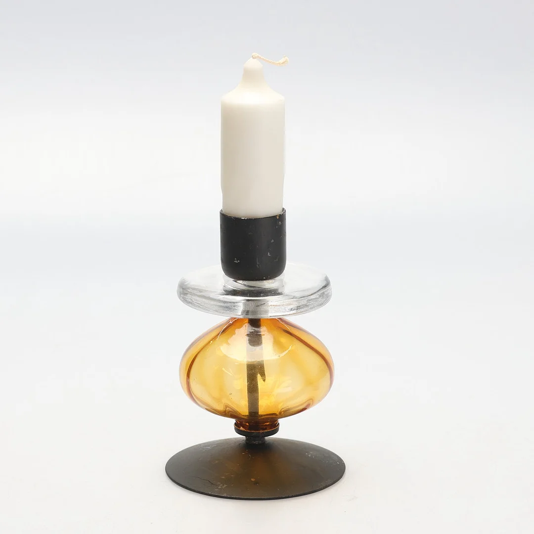 ERIK HÖGLUND. Ljusstake, glas, smide, Boda, 1900-talets andra hälft. — Candlesticks — Gomér & Andersson Jönköping