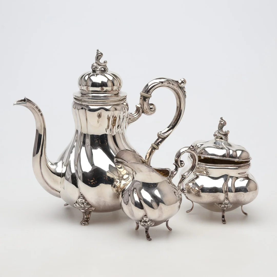 KAFFESERVIS, 3 delar, silver, bruttovikt ca 590 gram. — Silver — Borås Auktionshall
