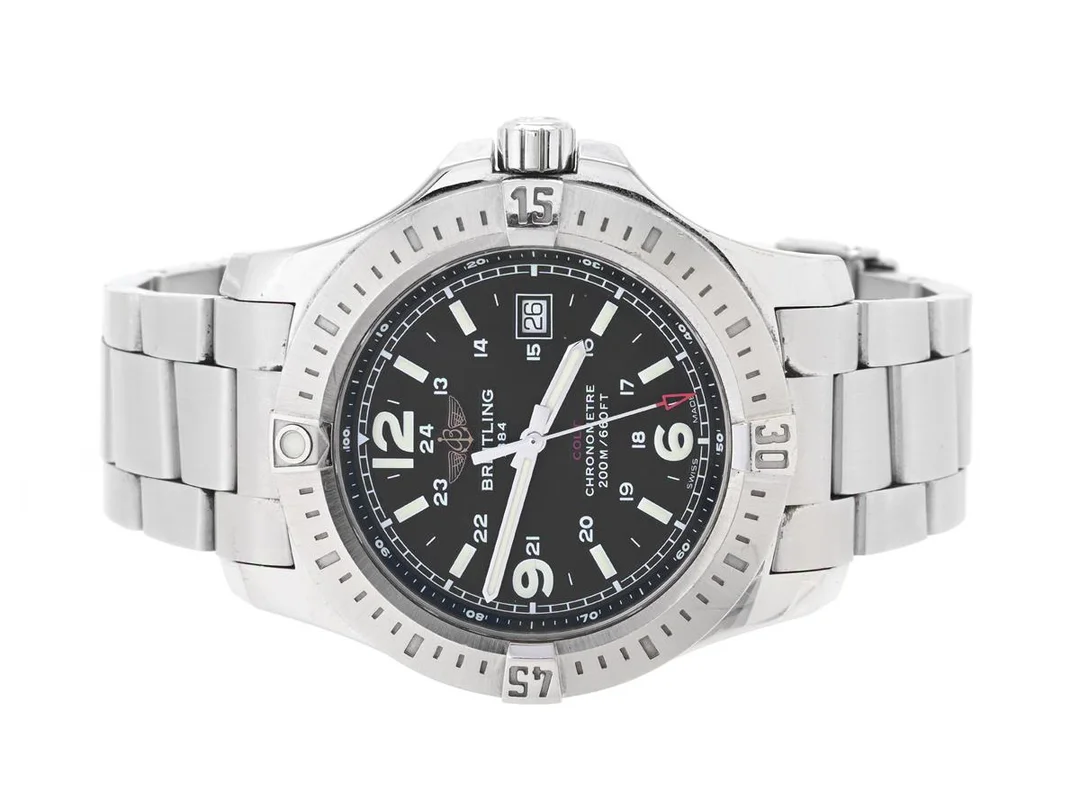 BREITLING, Colt Quartz (200M/660FT), Chronometre, Cal 74, Verk nr. 6061132, Serie nr. 6061132, Ref nr. A74388, Boett nr. 1217 B5, herrur, 44 mm, stål, SuperQuartz, safirglas, datum, Professionallänk III, viklås, Ref nr. 0917 B2/173A, cert, oktober 2019, box, ytterkartong. — Klockor/Breitling — Kaplans
