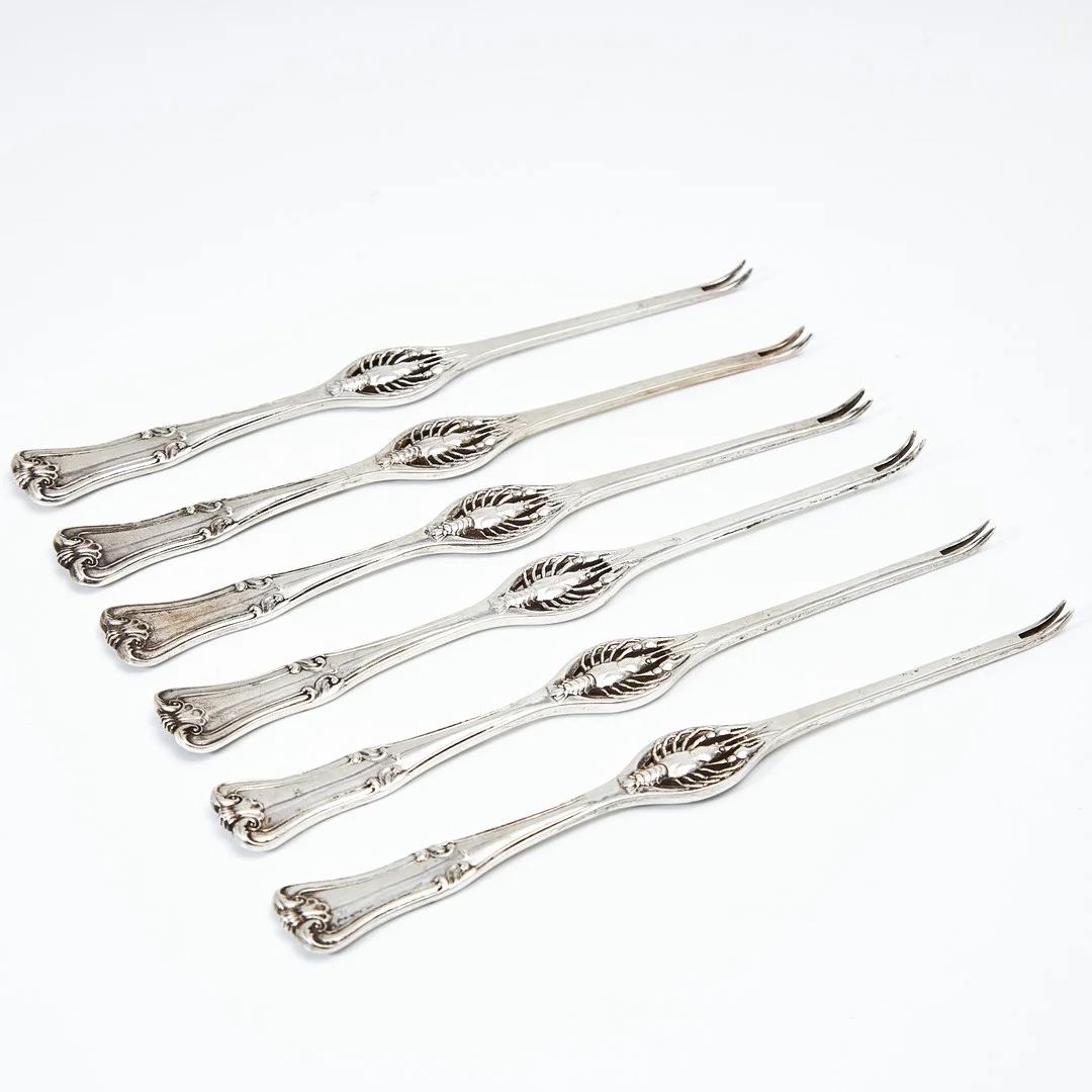 HUMMERGAFFLAR, 6 st, silver, 1919, A. Dragsted, probör Christian Frederik Heise, Danmark. — Silver — Stockholms Auktionsverk Magasin 5