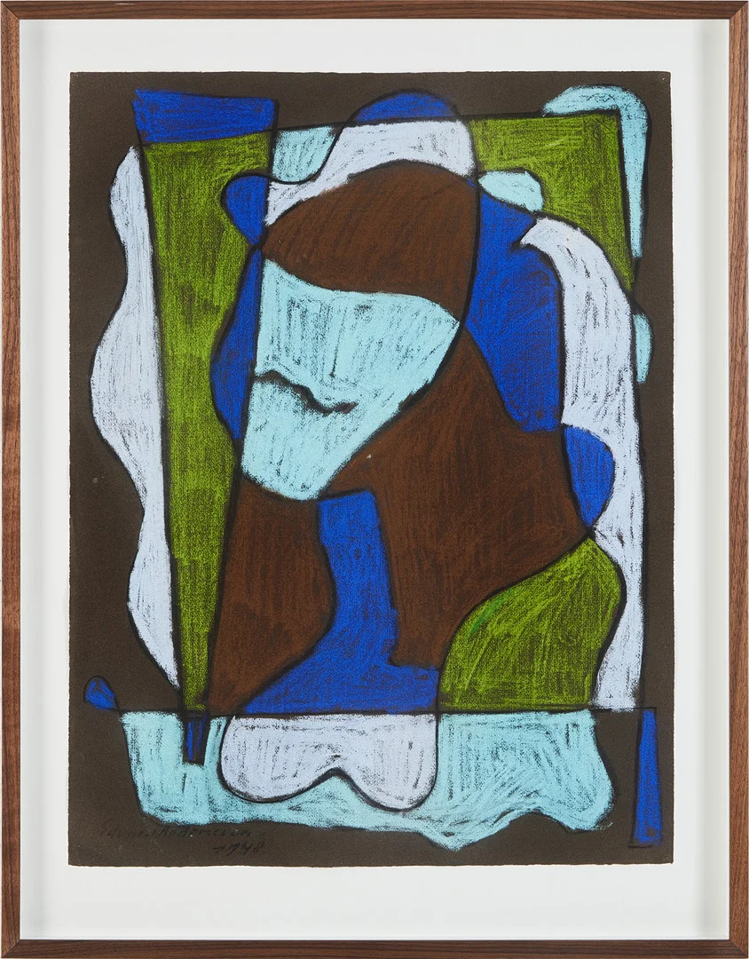 EDVARD ANDERSSON. Komposition i brunt och blått. — Drawings — Stockholms Auktionsverk Magasin 5