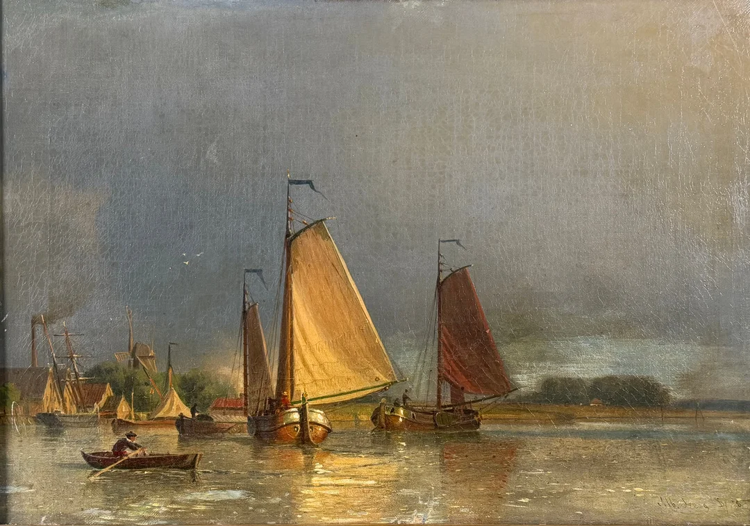 ALBERT BERG (1832-1916). Båtar vid kust, olja på duk, signerad och daterad 58. — Paintings — Skandia Auktion