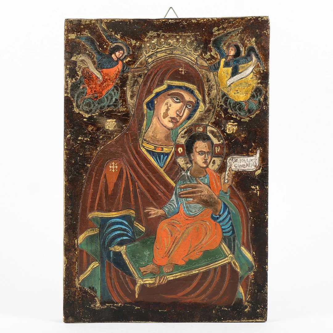 IKON, Madonna med jesusbarnet, Grekland, 1900-tal. — Paintings — Karlstad Hammarö Auktionsverk