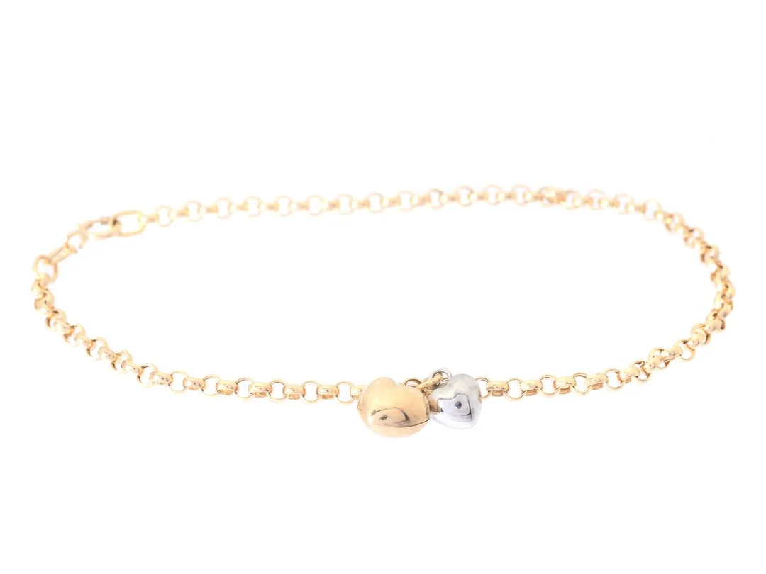 ARMBAND, 9K guld/vitguld, ärtlänk, berlocker, hjärtan, längd ca 18,5 cm, vikt ca 1,3 g. — Smycken/Armband — Kaplans