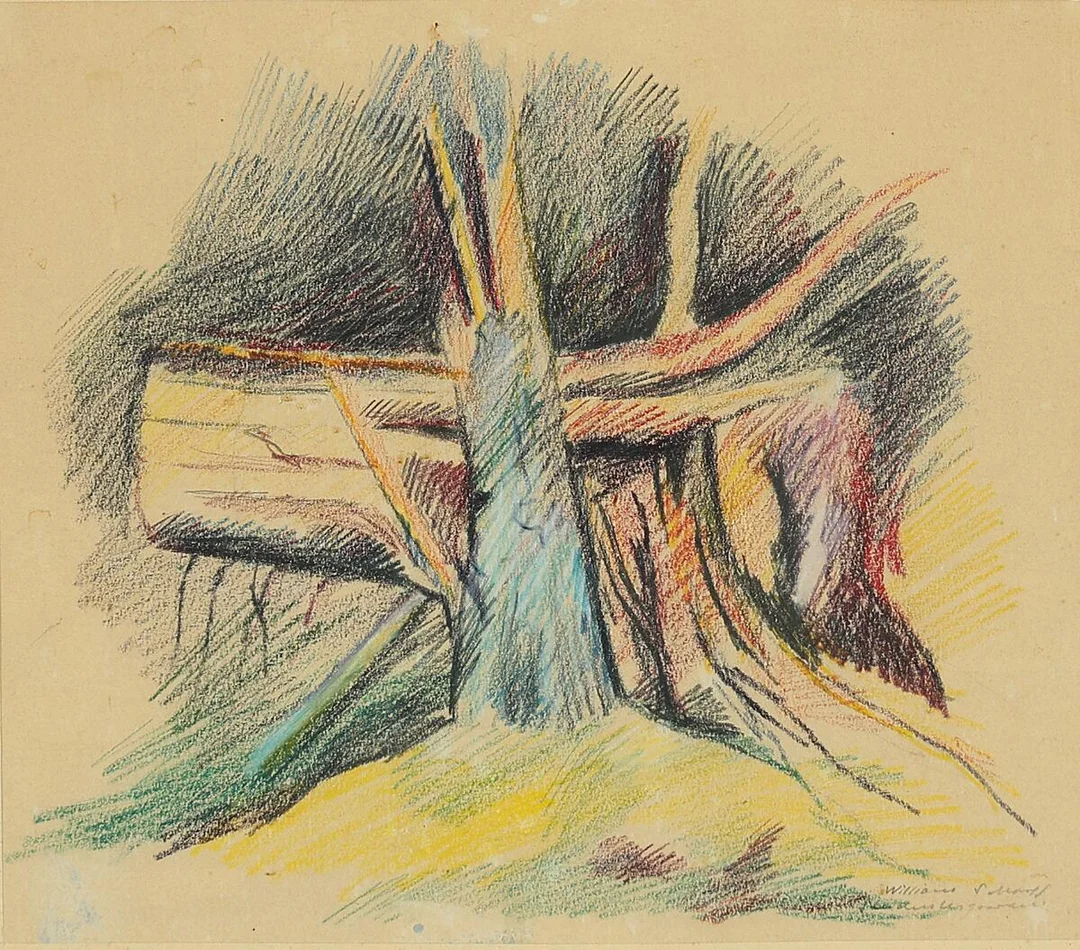 William Scharff: Untitled. Signed William Scharff. Oil pastel on paper. Visible size 23×27 cm. — Modern Paintings/Classical modernism — Bruun Rasmussen