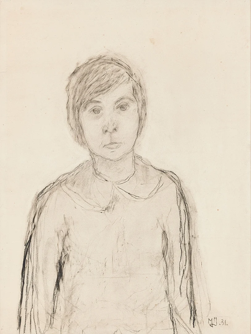 IVAN IVARSON. "Porträtt av Märta Taube-Ivarson". Monogramsignerad och daterad II. 31. Kolteckning. — Paintings — Stockholms Auktionsverk Magasin 5