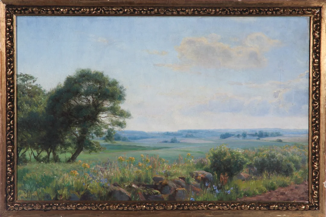 Emma Meyer. 'Landscape from Uglbølle (near Kaløvig)', 1916 — Paintings and sculptures/Older pictorial arts — Lauritz