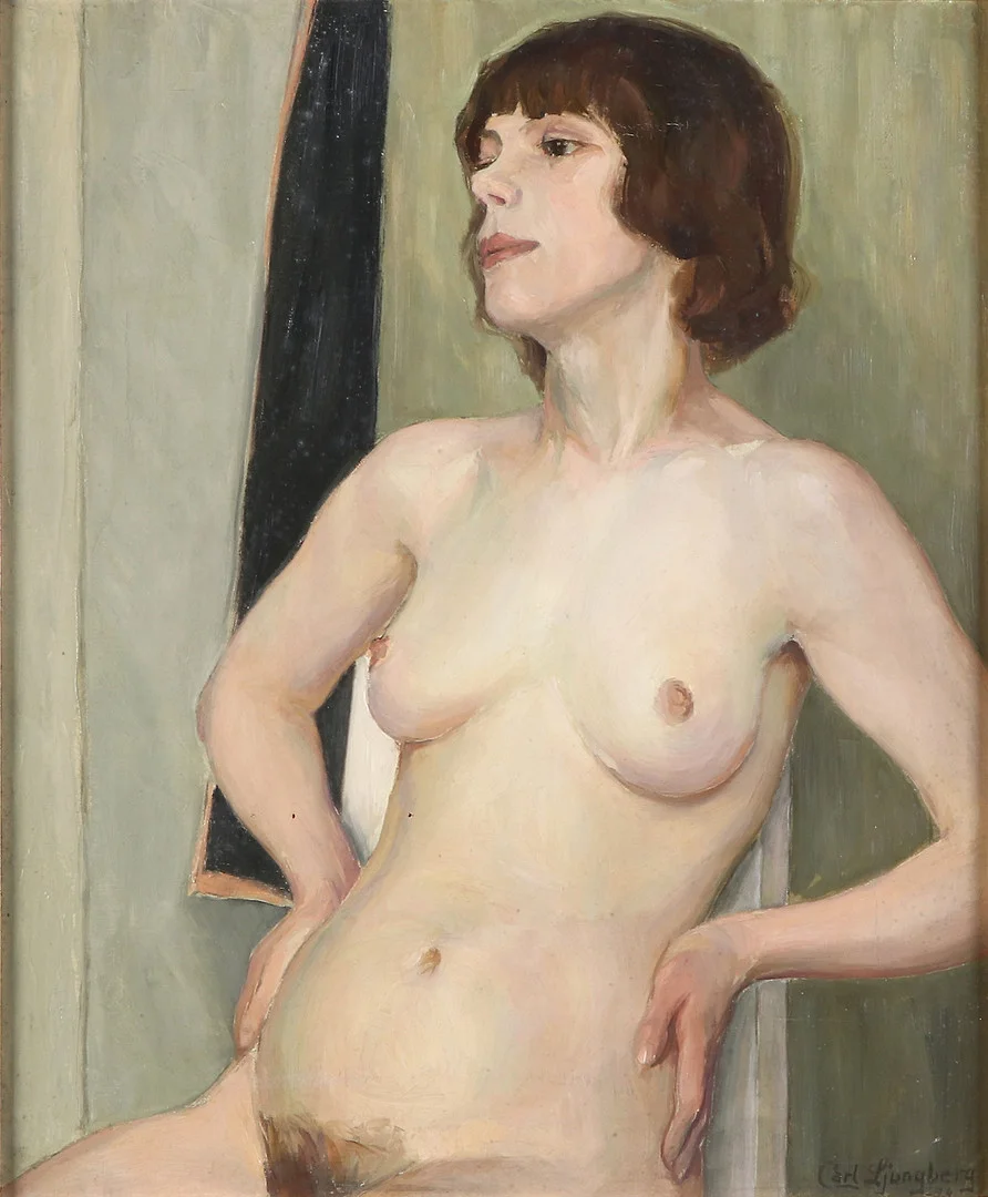 CARL LJUNGBERG. Oljemålning på duk. Nakenstudie. Signerad och daterad -24. — Paintings — Skånes Auktionsverk