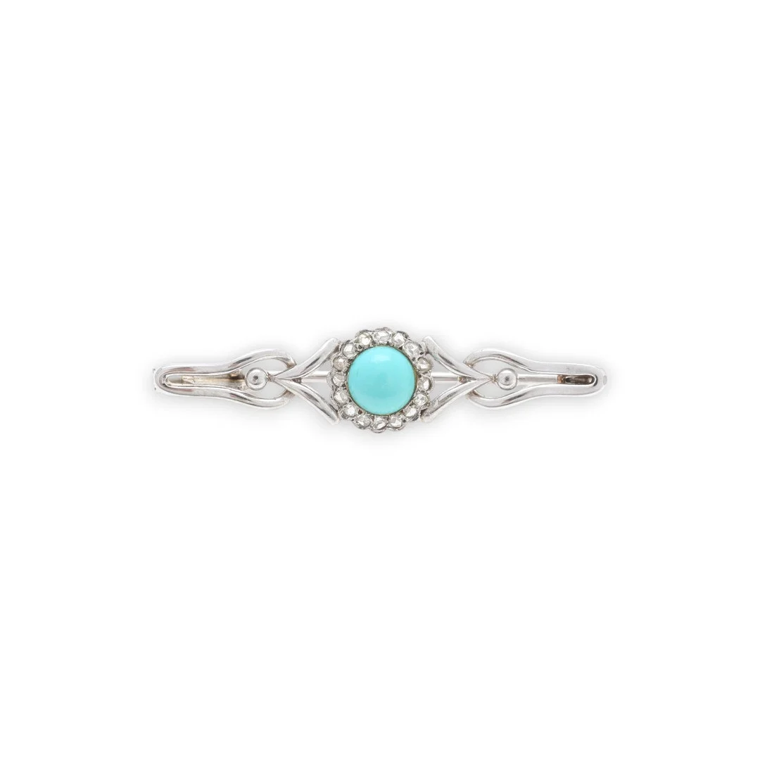 Brooch with turquoise and diamonds rosette, mid 20th Century. — Brooches & Pendants — Balclis