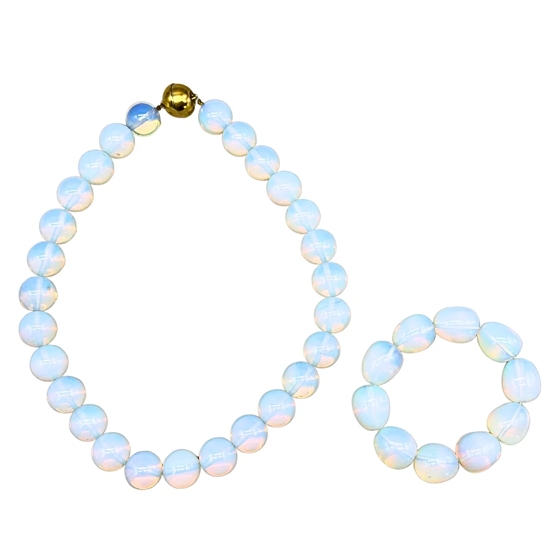 OPALIT-SCHMUCKSET AUS ARMBAND UND KETTE - 925ER SILBERVERSCHLUSS. — Jewellery — Auktionshaus Stuber's Hammerschlag