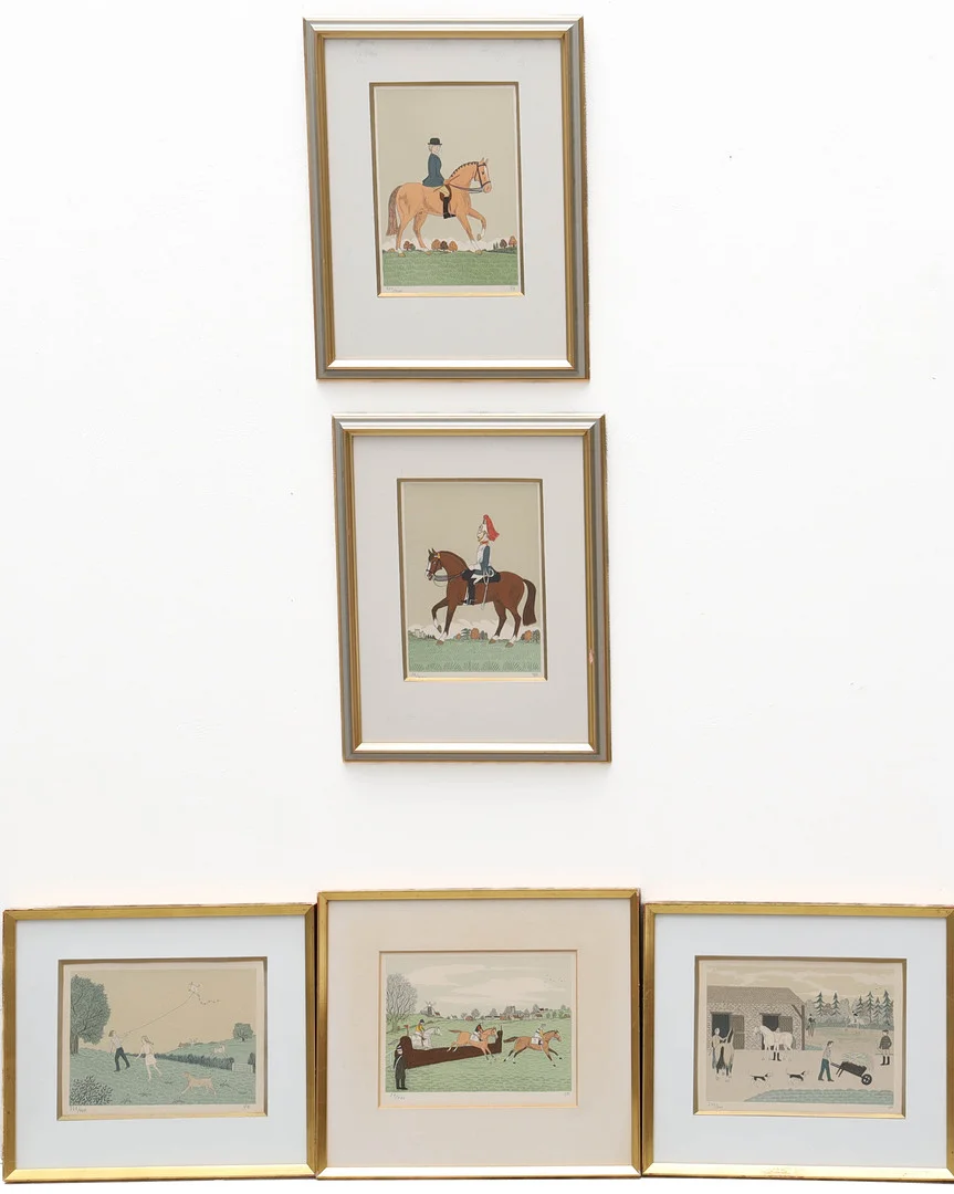 VINCENT HADDELSEY. färglitografier, 5 st, figurscener med hästar, upplaga /400, monogramsignerade VH. — Engravings & Prints — Auktionsmagasinet Vänersborg