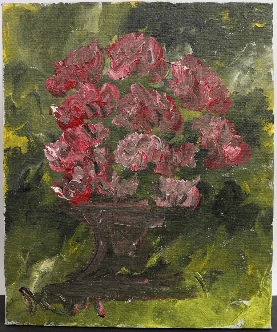 OKÄND KONSTNÄR. Bukett med rosor, oljemålning på duk, osignerad. — Paintings — Falun Auktionsbyrå