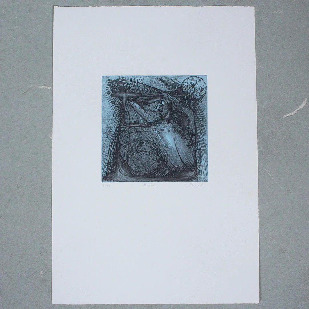 J.PENNEL. , Lithographie, '' Maske ''signiert, limitiert, 3/99. — Engravings & Prints — Stockholms Auktionsverk Düsseldorf/Neuss