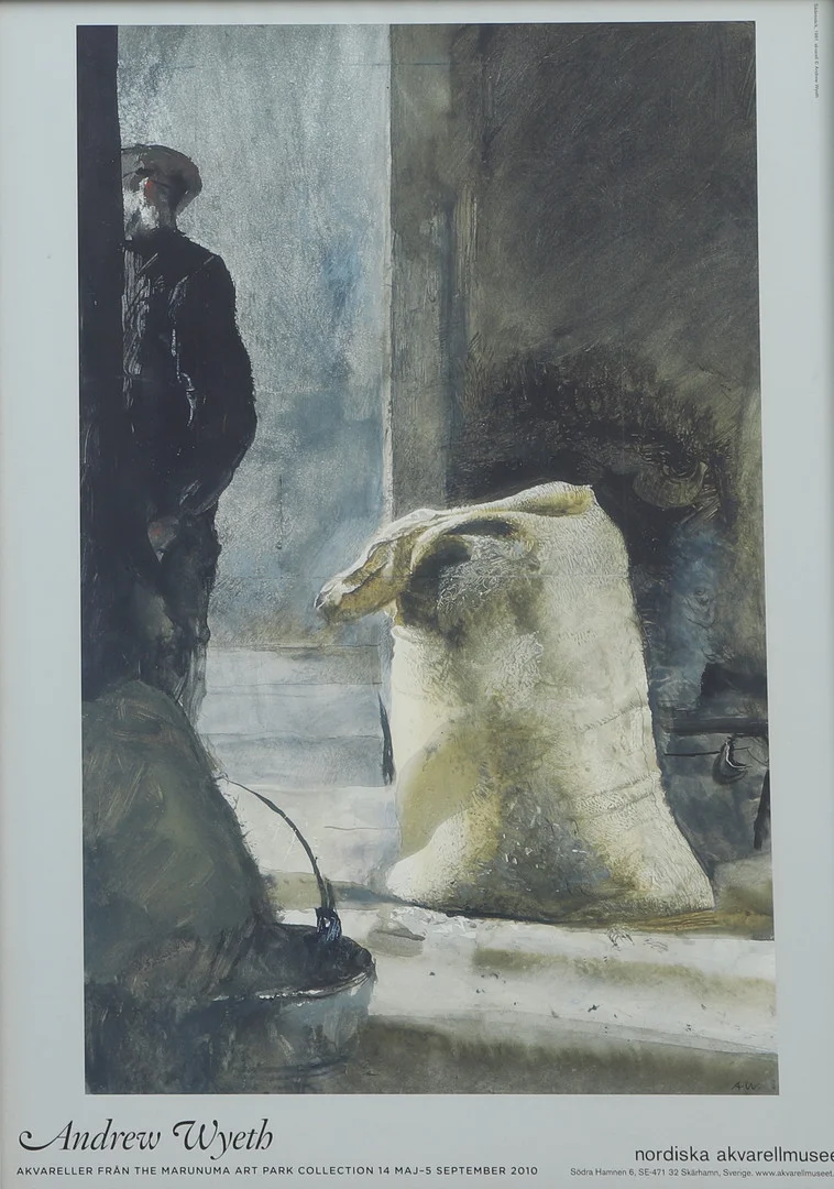 ANDREW WYETH. Utställningsaffisch, offsettryck, Nordiska Akvarellmuseet, 2010. — Engravings & Prints — Ekenbergs Auktioner
