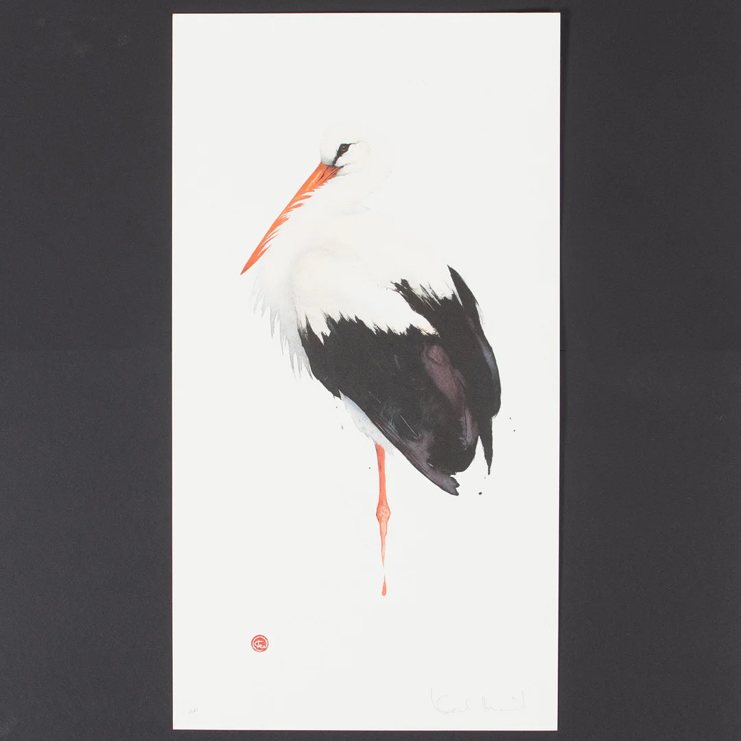 KARL MÅRTENS. Färglitografi, Stork, signerad samt numrerad AP. — Engravings & Prints — Laholms Auktionskammare