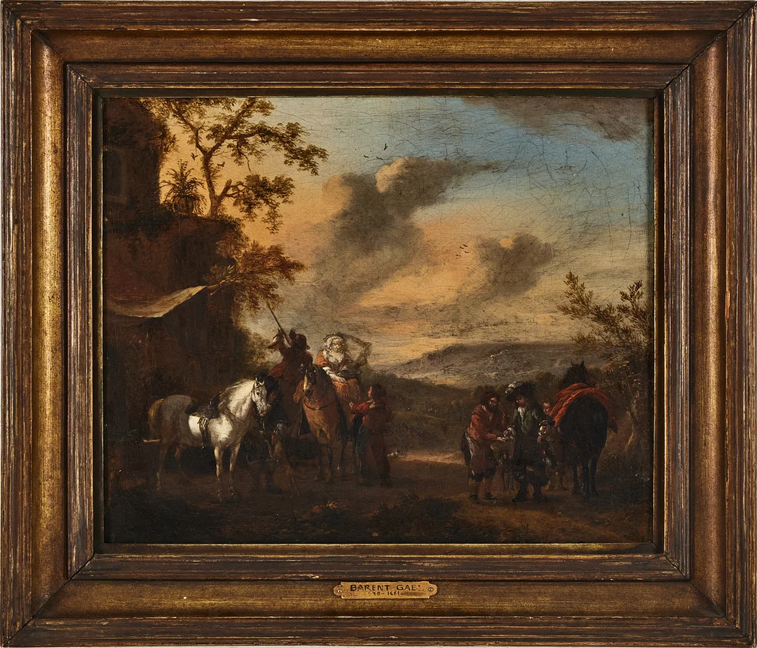 BARENT GAEL (THE NETHERLANDS 1630/35‑1698). Studio of. Travellers outside an inn. — Paintings — Stockholms Auktionsverk Magasin 5
