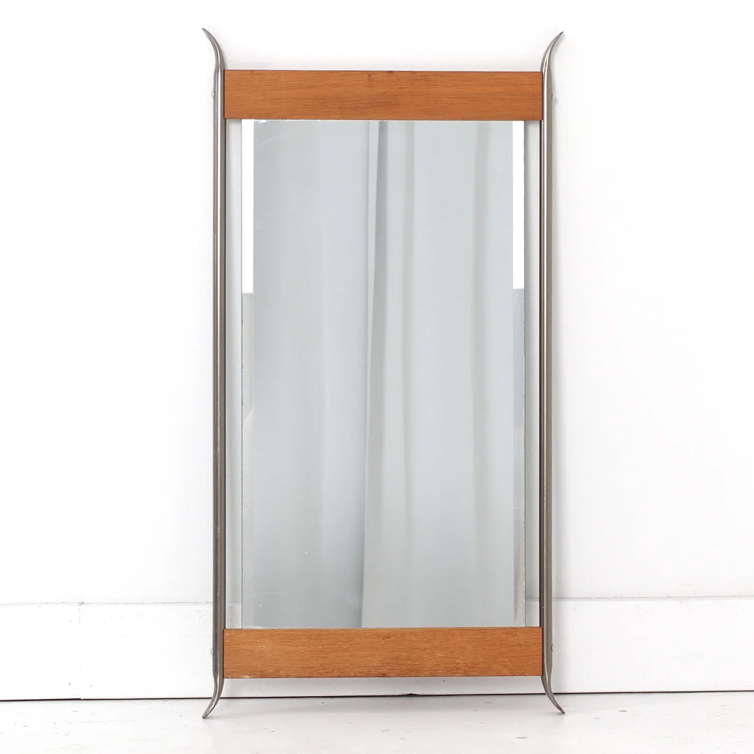 SPEGEL, metallrör och teak, 1900-talets mitt. — Mirrors — Stadsauktion Sundsvall