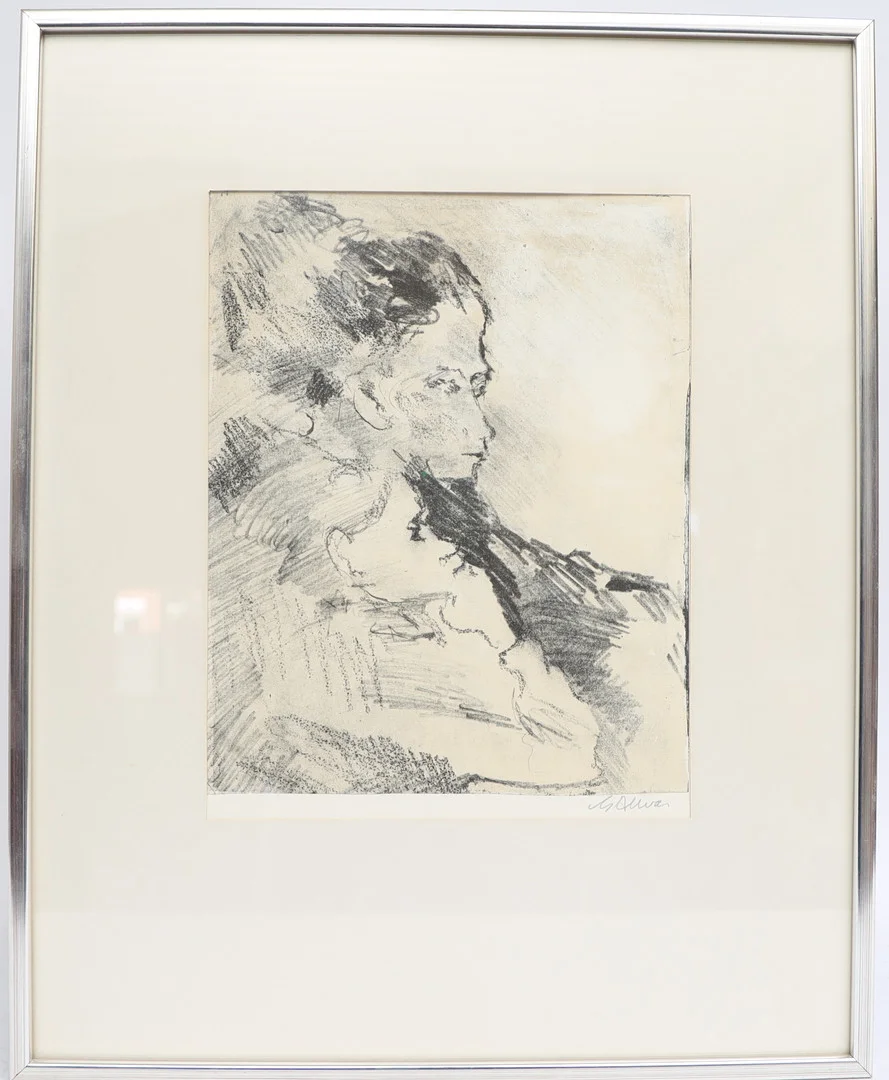 GUNNAR ALLVAR. Mansporträtt, teckning, signerad. — Engravings & Prints — Falun Auktionsbyrå
