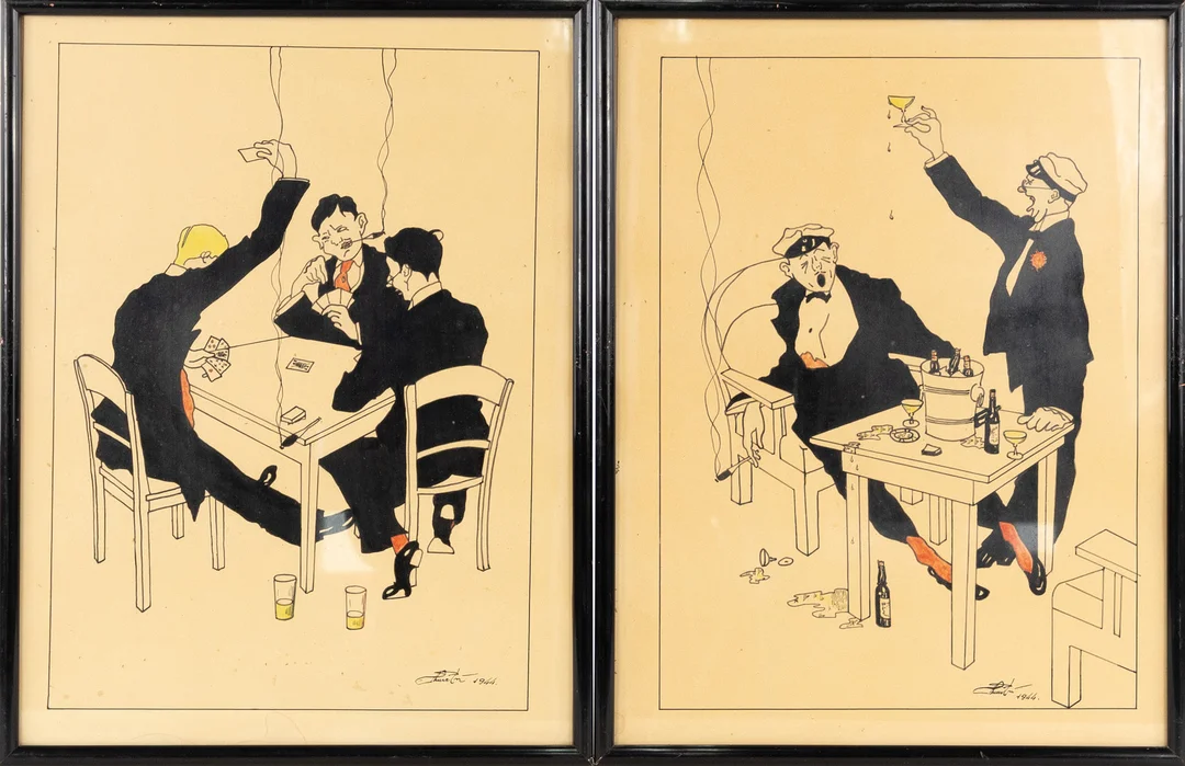 CARL HENRIK JENSEN-CARLÉN. inramade tryck, 2 st, "Ur studentens liv". — Engravings & Prints — Karljohan Auktioner