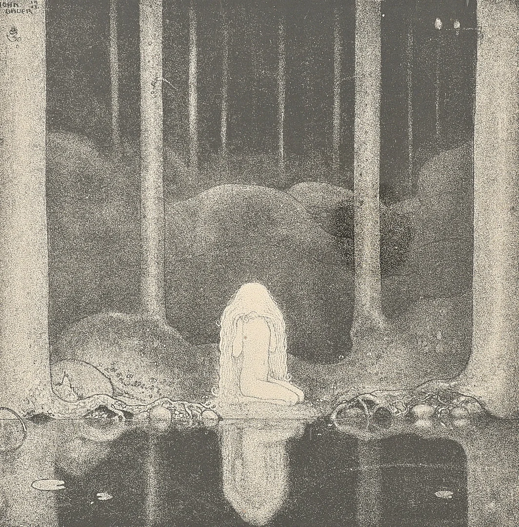 JOHN BAUER. Litografi, "Tuvstarr vid tjärnet", Tryckt signatur. — Engravings & Prints — Metropol Auktioner