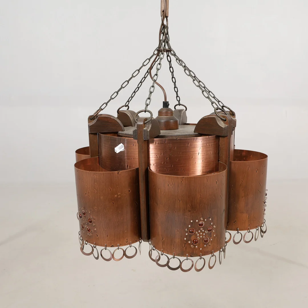 TAKLAMPA Koppar / glas / trä. — Ceiling lights — Höörs Auktionshall