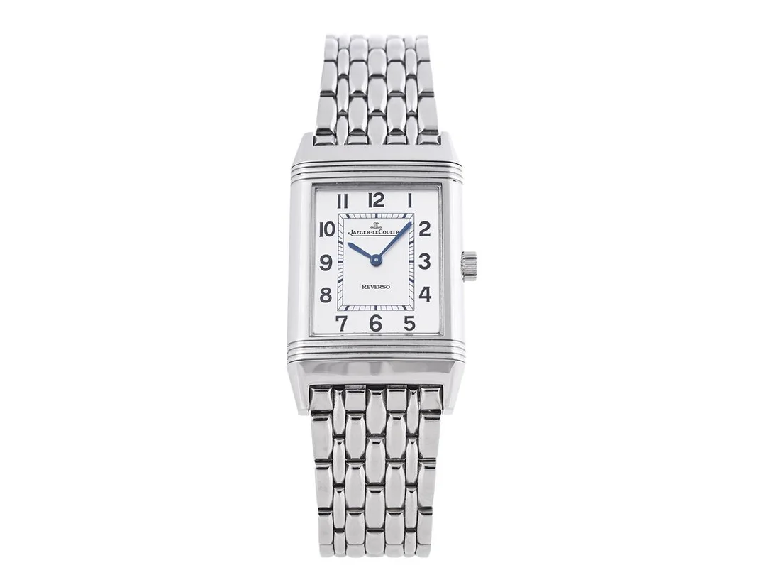 JAEGER-LE COULTRE, Reverso Classique, Cal 846/1, Serie nr. 3072646, Ref nr. Q2508110, Boett nr. 252.8.86, herrur, 23 x 33 (38,5) mm, stål, manuell, safirglas, originallänk, viklås, cert, januari 2015, box, ytterkartong. — Klockor/Jaeger-Le Coultre — Kaplans