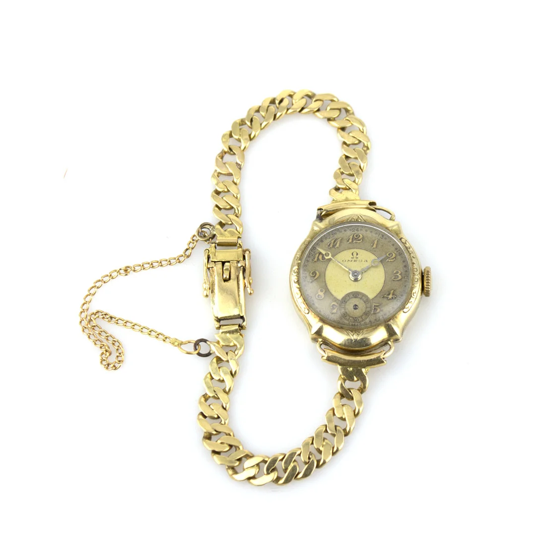 OMEGA. Armbandsur och länk, guld 14k, manuell, 1930-40 tal. — Wristwatches — Höganäs Auktionsverk