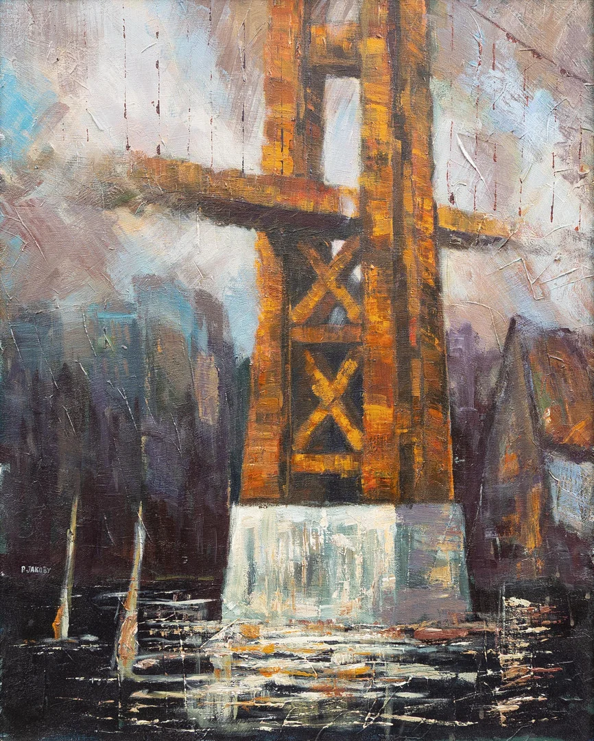 PETER JAKOBY (FÖDD 1941). Bropelare, olja på duk, signerad. — Paintings — Garpenhus Auktioner