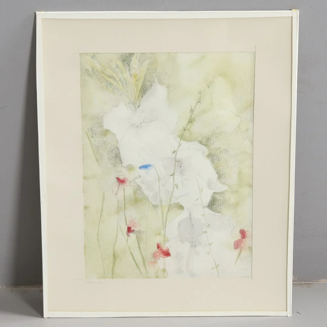 BRITTA HORN. Akvarell och blyerts, "Gladiolus". — Paintings — Örebro Stadsauktioner