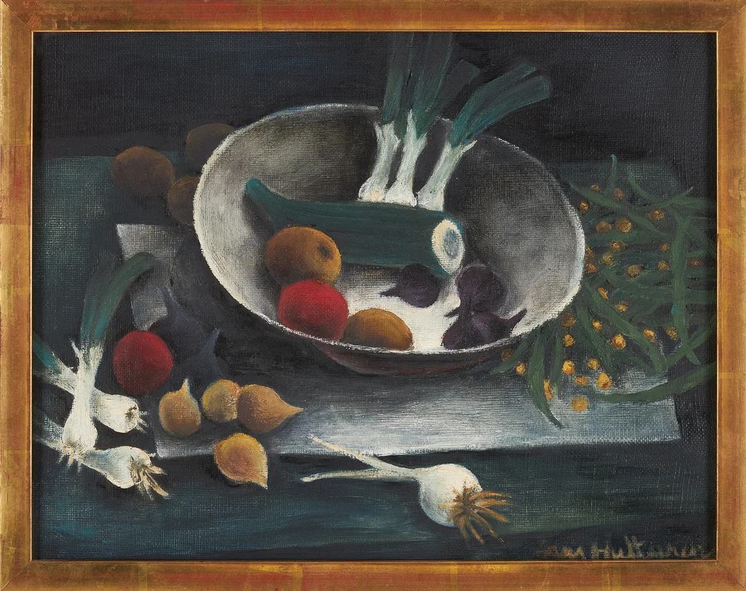 LARS HUCK HULTGREN. Stilleben, skål grönsaker, signerad. — Paintings — Stockholms Auktionsverk Sickla