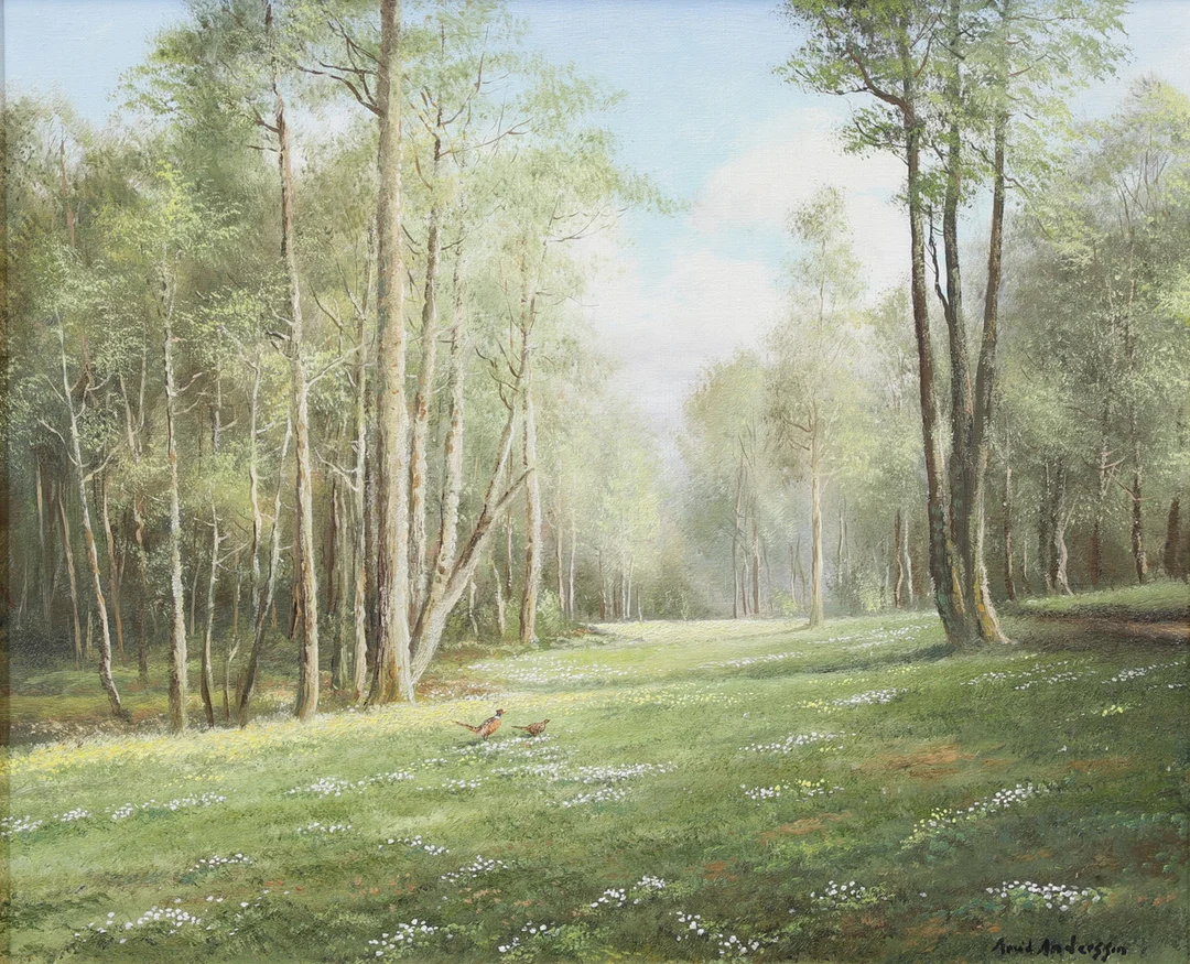 ARVID ANDERSSON. Fasaner. Olja på duk, signerad. — Paintings — Växjö Auktionskammare