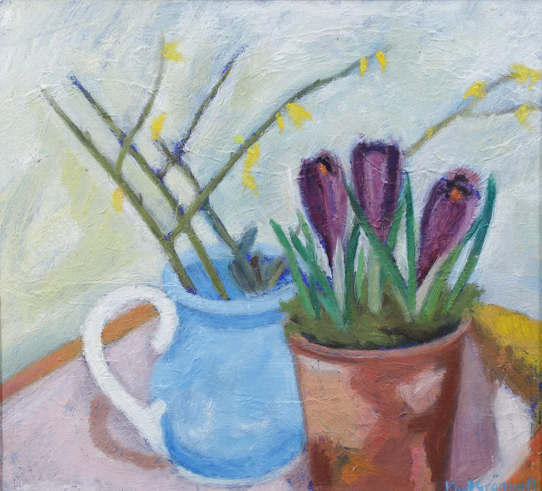 KNUT GRÖNVALL. "Krokus", blomsterstilleben, olja på duk, signerad. — Paintings — Växjö Auktionskammare