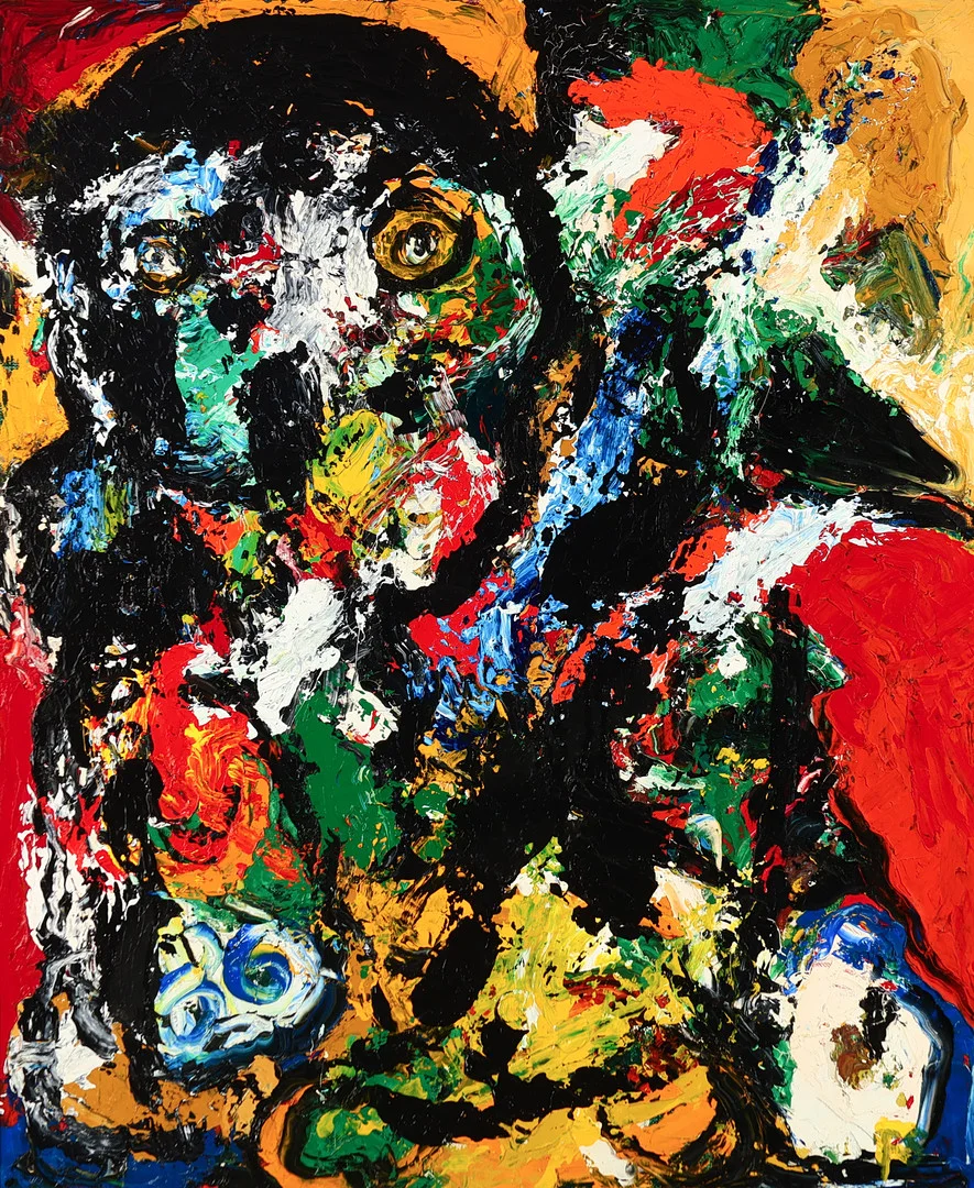 FINN SKOV F. 1956. Abstrakt komposition 'Øjne', olie på lærred, signeret og dateret 2005. — Paintings — Palsgaard Kunstauktioner