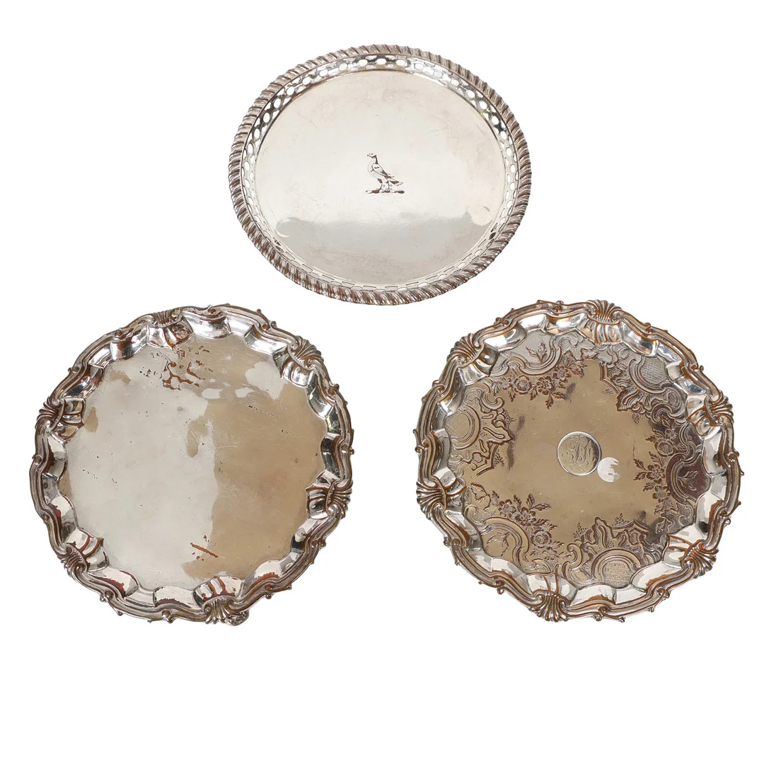 THREE 19TH CENTURY 19TH CENTURY SHEFFILED PLATE CARD TRAYS (3). — Silver — Bishop & Miller