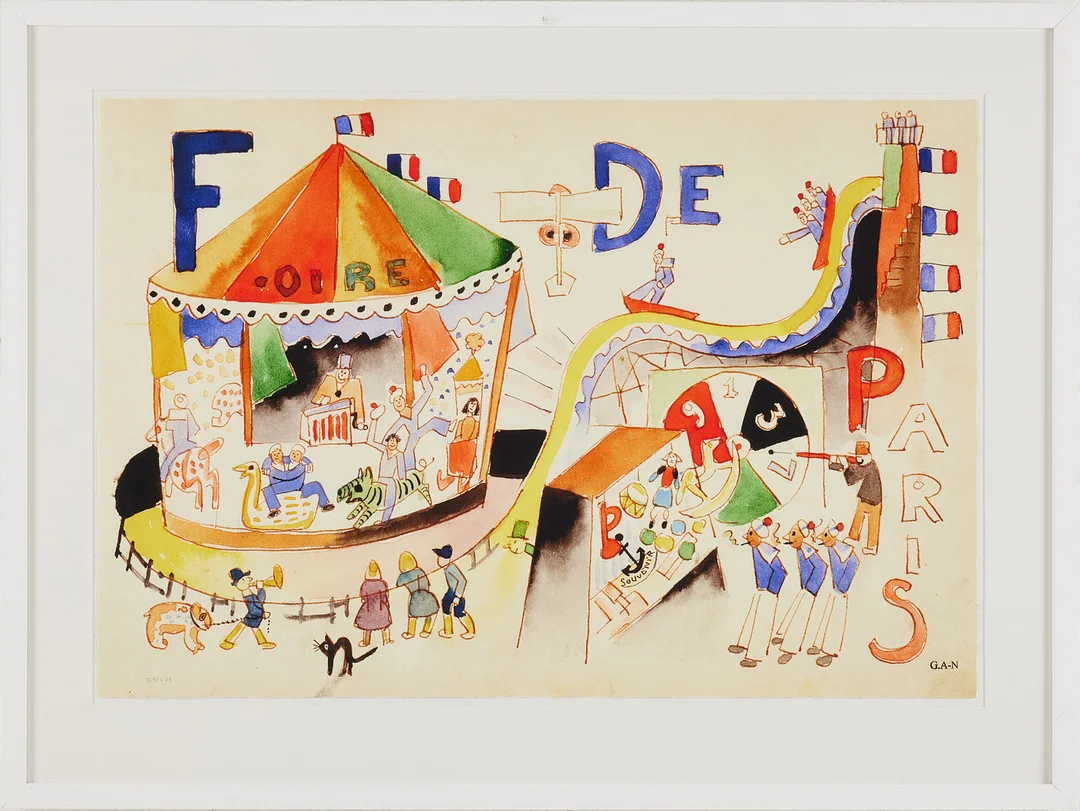 GÖSTA ADRIAN-NILSSON GAN (1884‑1965). ”De tre små sjömännens äventyr i Paris”, grafiskt blad, numrerat och stämpelsignerat G.A-N 319/475. — Engravings & Prints — Stockholms Auktionsverk Magasin 5