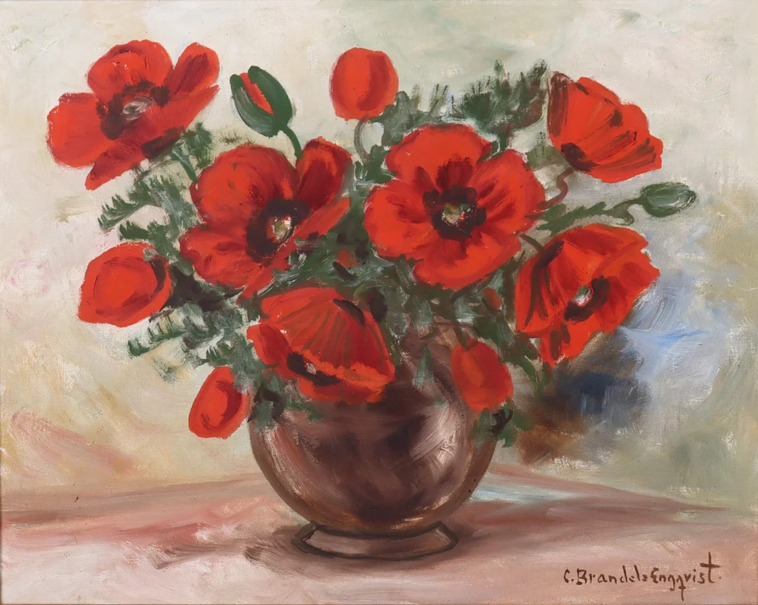 CARIN BRANDELS ENGQVIST. olja på duk, blomsterstilleben. — Paintings — Markus Auktioner