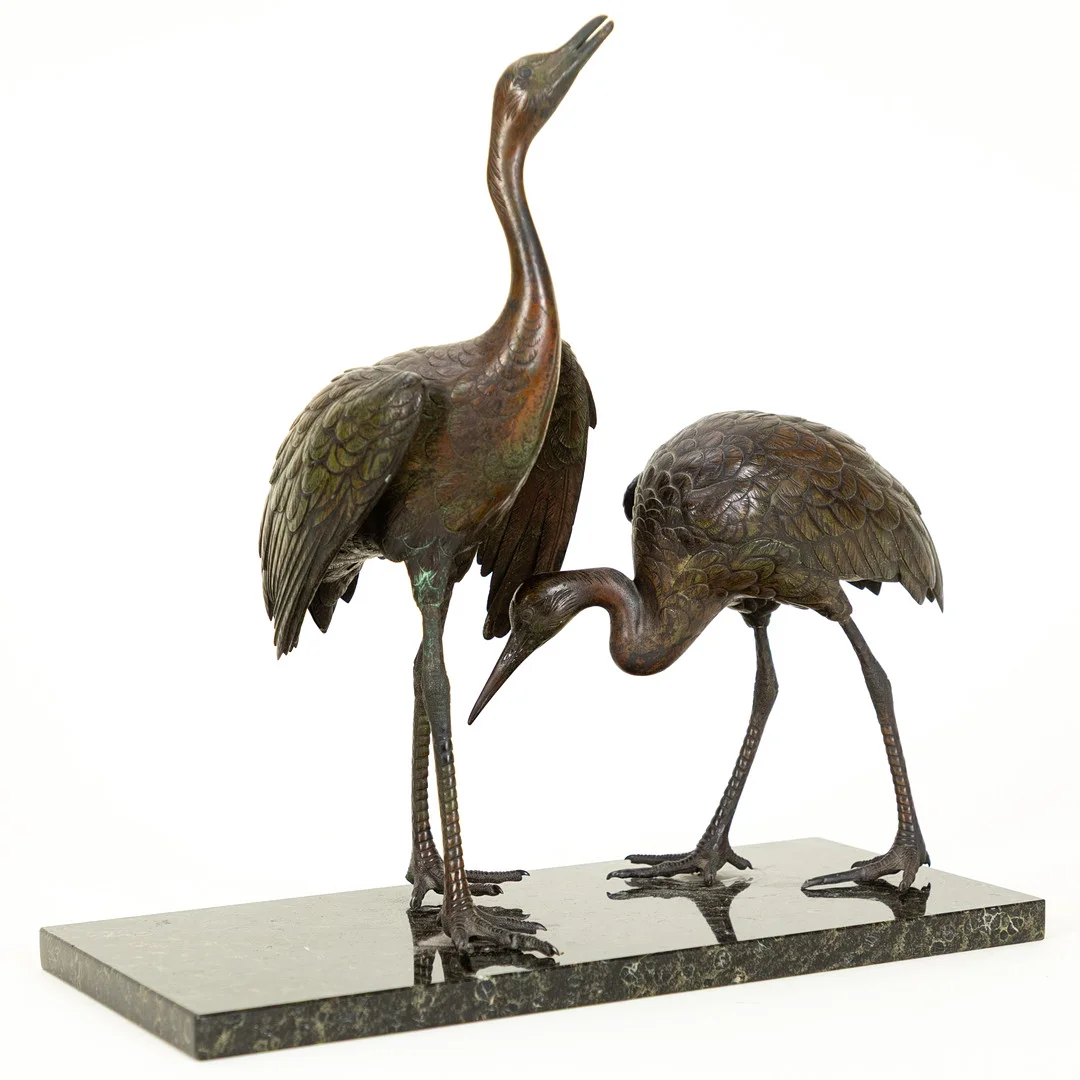 JAPANISCHE SCHULE. Zwei Bronzefiguren Kraniche, 20. Jh. — Bronzes — Stockholms Auktionsverk Hamburg