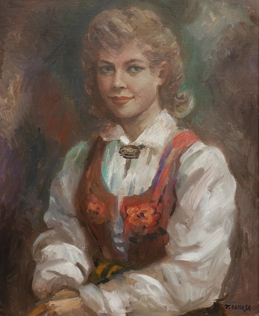 TADEUSZ KAMASA. Olja på duk, porträtt av kvinna, signerad. — Paintings — Ekenbergs Auktioner