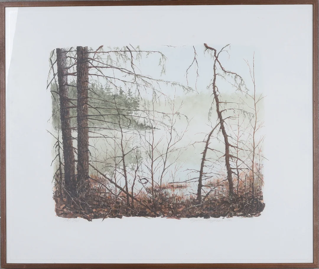 BJÖRN EKEGREN. Färglitografi, skog, signerad, daterad -82, numrerad 171/190. — Engravings & Prints — Gomér & Andersson Norrköping