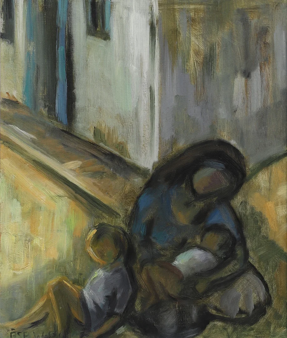 ÅSA WALLERT-PIERROU. Olja på duk, "Mor och barn", signerad och daterad 61. — Paintings — Ekenbergs Auktioner