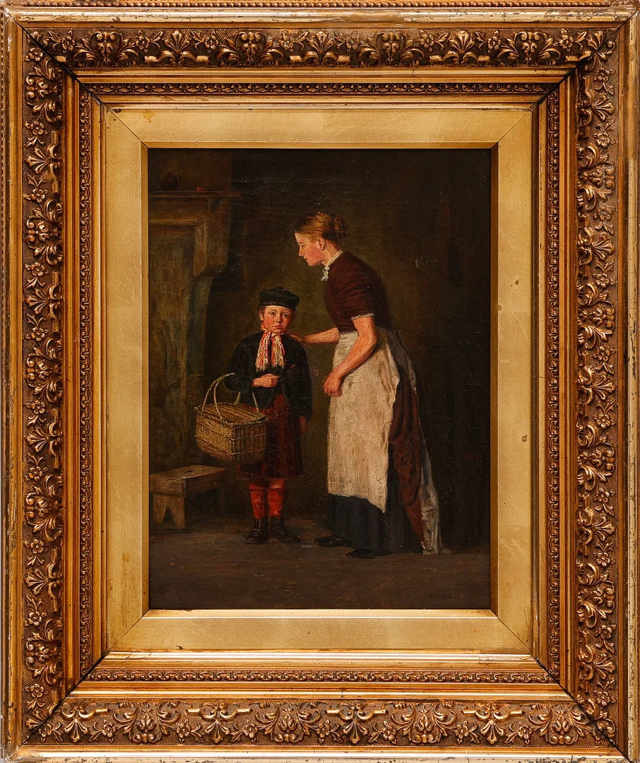 OIDENTIFIERAD KONSTNÄR. olja på duk, mor och son, tidigt 1900-tal, signerad. — Paintings — Auktionsbyrån Varberg