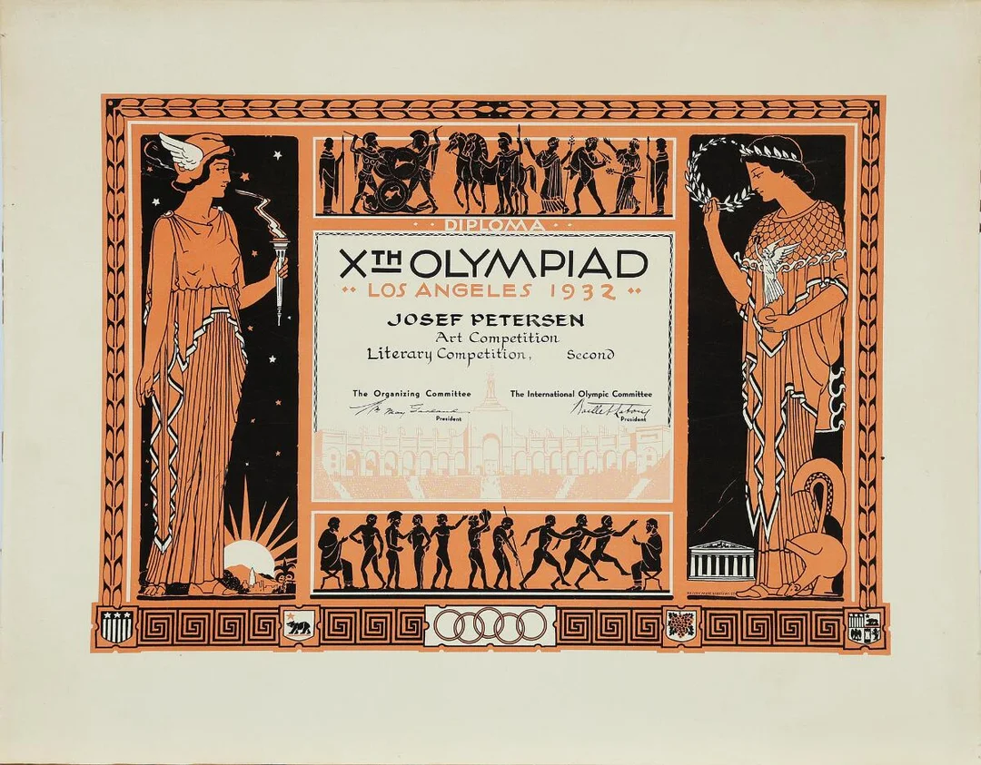 Certificate for a silver medal at the 1932 Olympic Games in Los Angeles. — Collector's items/Memorabilia — Bruun Rasmussen