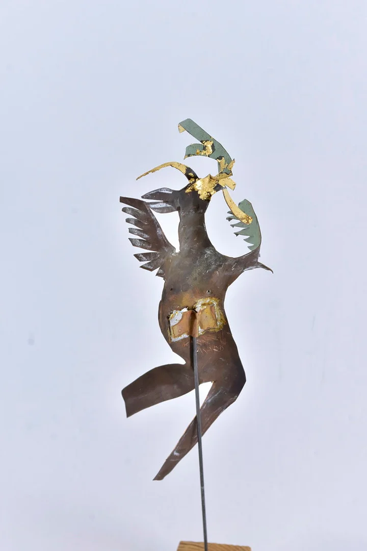 KARIN WARD. skulptur, grönpatinerad och förgylld koppar, fågelman. — Sculptures & Bronzes — Halmstads Auktionskammare
