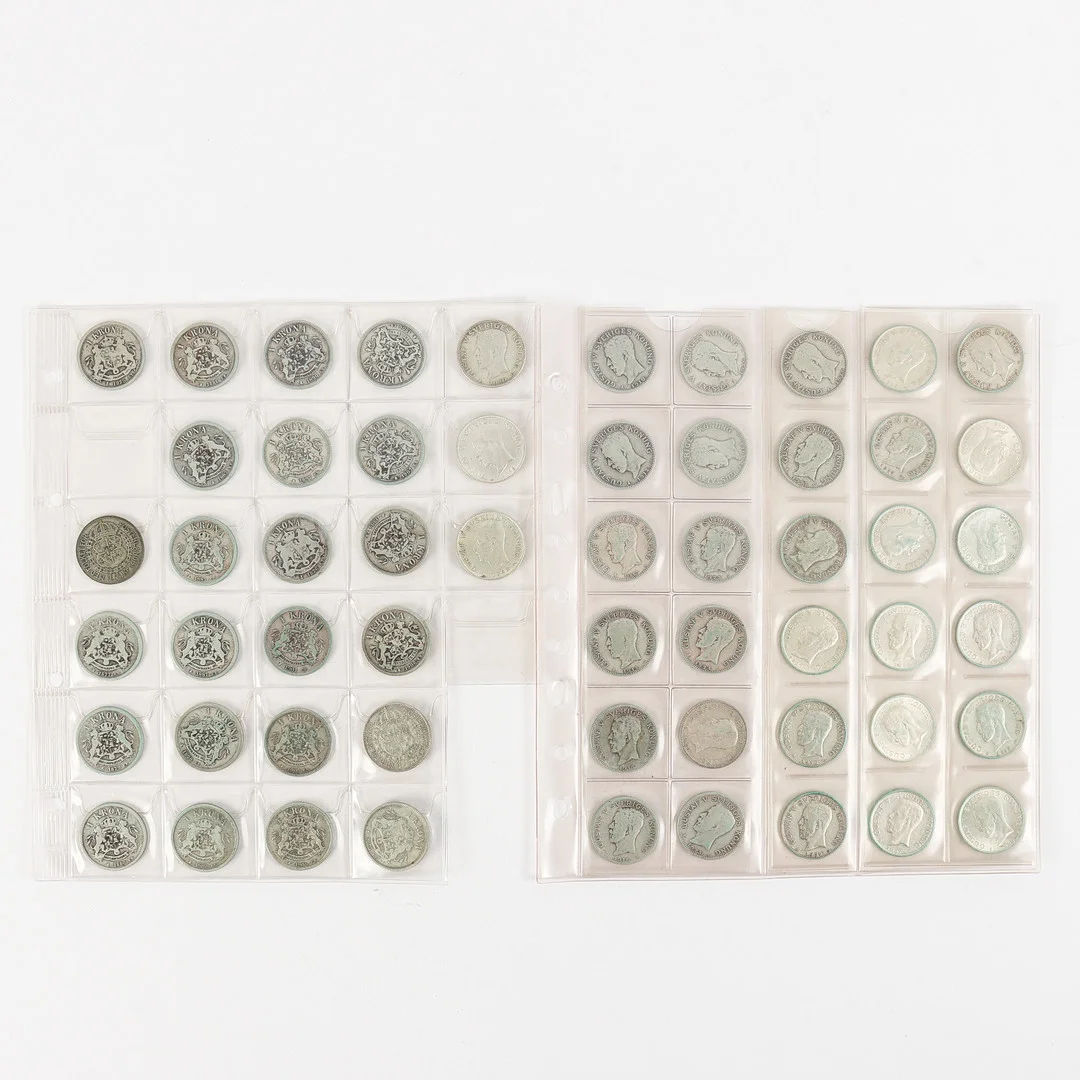 SILVERMYNT, 56 stycken 1-kronor, 1875-1942, Sverige. — Coins & Banknotes — Karlstad Hammarö Auktionsverk