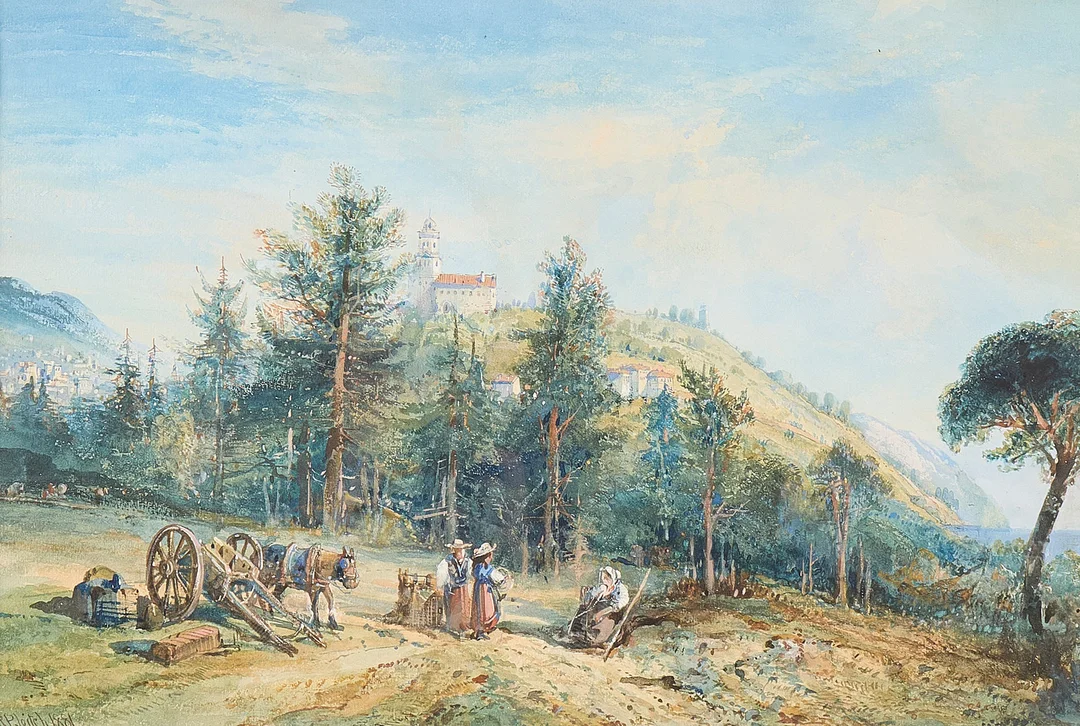 RICHARD PRINCIPAL LEITCH (1800-1880). AKVARELL Landskap med sydländsk stad i bakgrunden. — Paintings — Metropol Auktioner