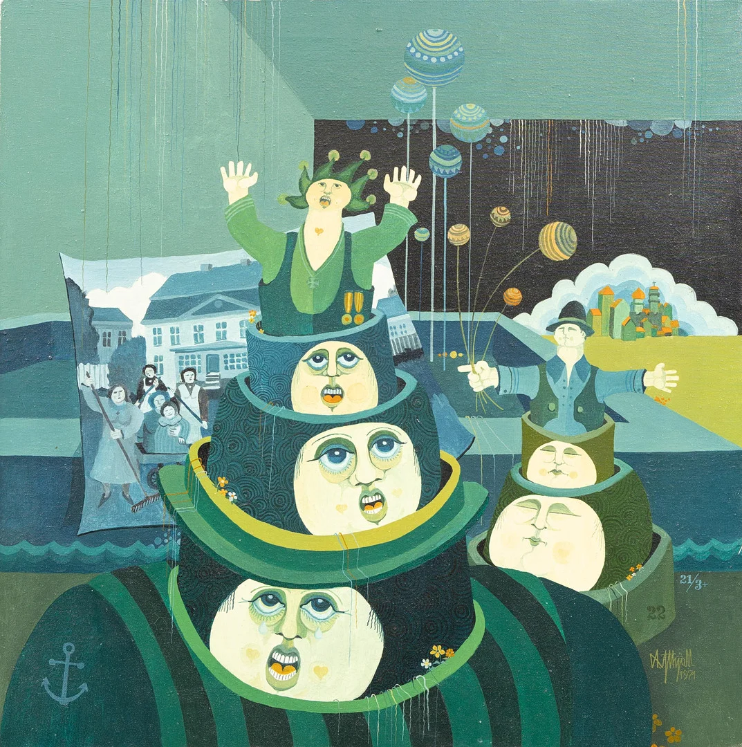 TERJE YTHJALL (NORGE FÖDD 1971). Från serien "Narren", "I begynnelsen var fortiden", olja på duk, signerad och daterad 1971. — Paintings — Garpenhus Auktioner