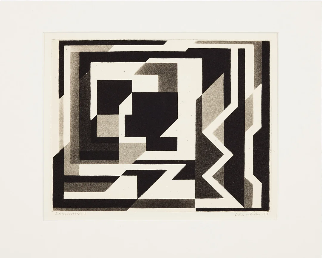 CURT BURSTRÖM. "Komposition 7", etsning, signerad, -53. — Engravings & Prints — Stockholms Auktionsverk Magasin 5