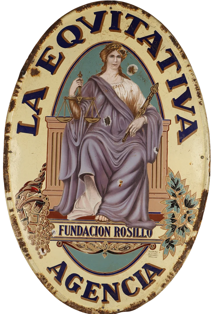 La Equitativa, placa publicitaria en metal litografiado. — Other collectables — Barcelona Auctions
