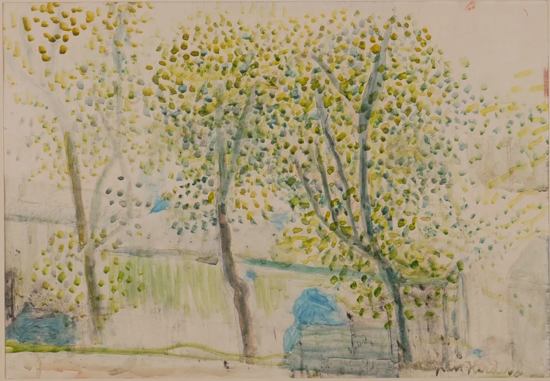 LARS HERDER. Landskap med träd, blandteknik, signerad. — Paintings — Auktionsfirma Kenneth Svensson i Kalmar