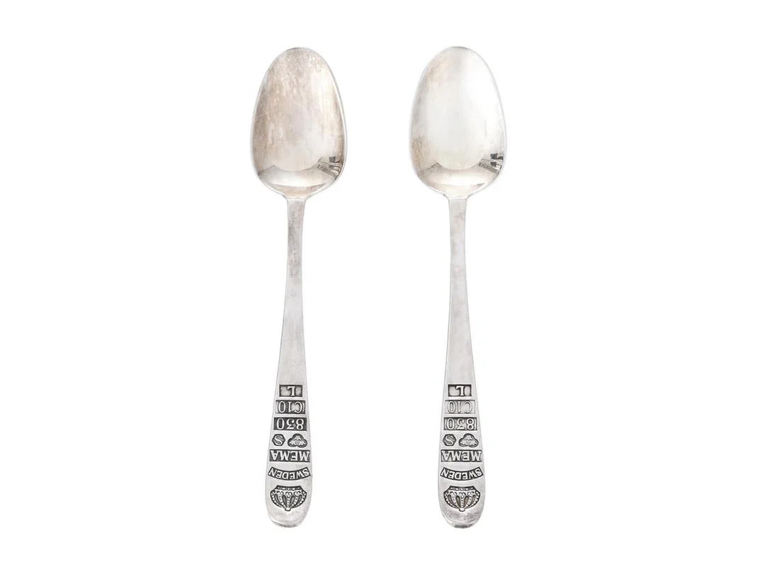 SKEDAR, 2 st, silver, längd ca 11,8 cm, Mema Guld & Silver Ab, Lidköping år 1977, vikt ca 34,2 g. — Silver/Matsilver — Kaplans